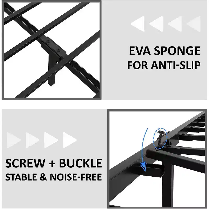 Platform Bed Frame with Charging Station Storage Headboard, Noise-Free