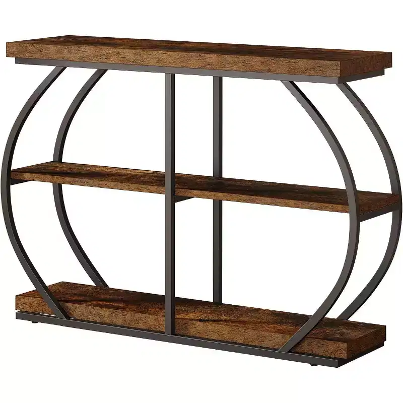 Lantine 41.3 Industrial 3-Tier Entryway Table with Arched Metal Frame and Storage Shelves