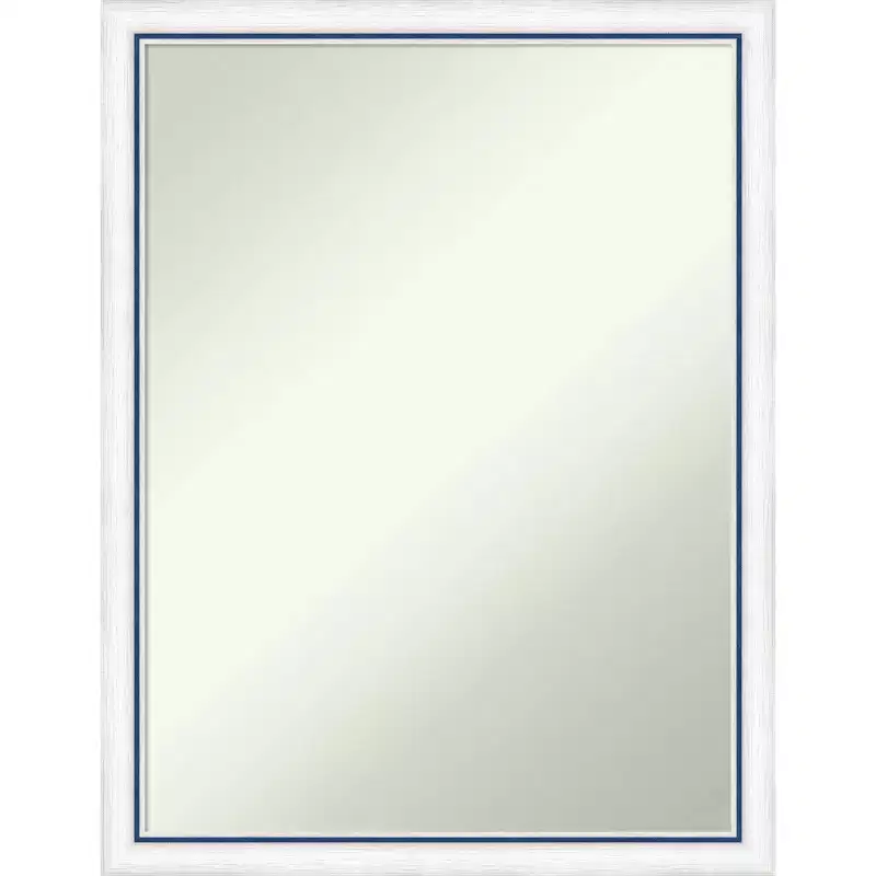 20x26 Non-Beveled Morgan Wood Bathroom Wall Mirror White/Blue - Amanti Art: Modern Style, Wood Frame, Wall Mounted