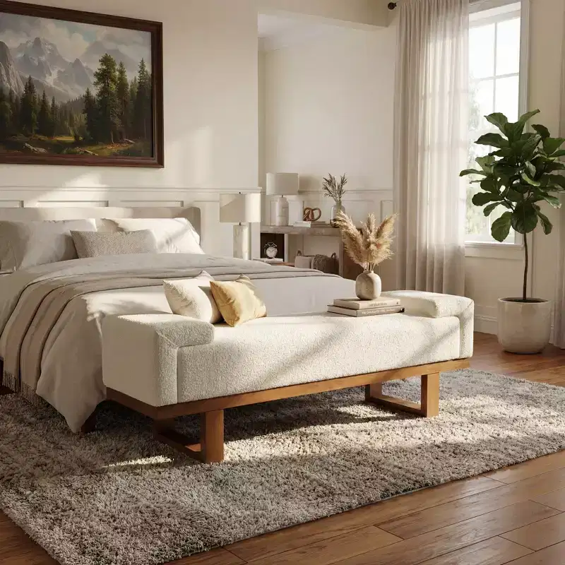 Christopher Knight Home Paulina Modern Rubberwood Boucle Upholstered Bench