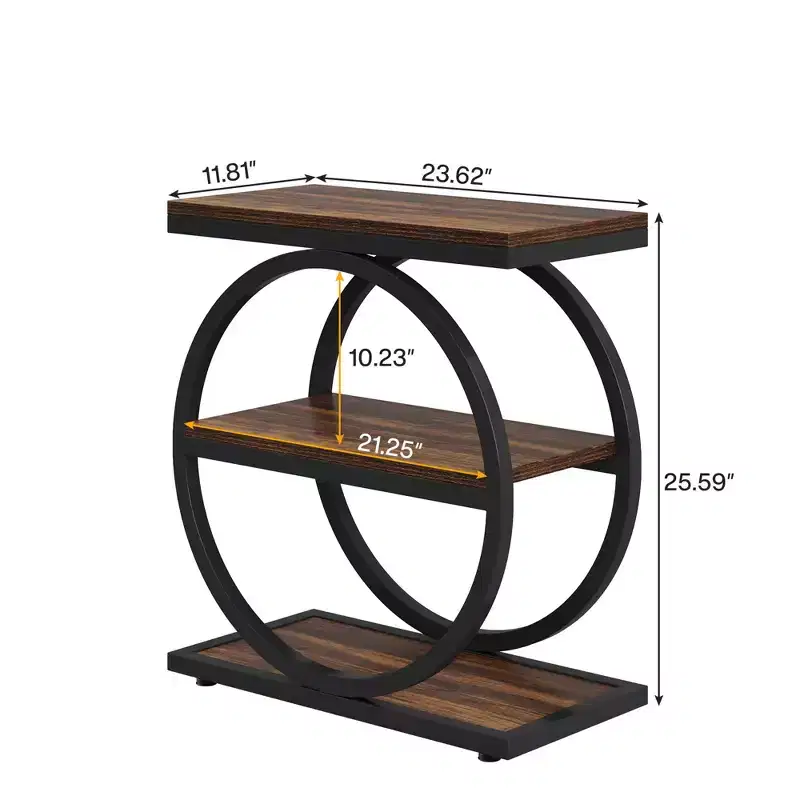 Industrial 3 Tier Sofa Side Table Slim Design Multifunctional Home Use