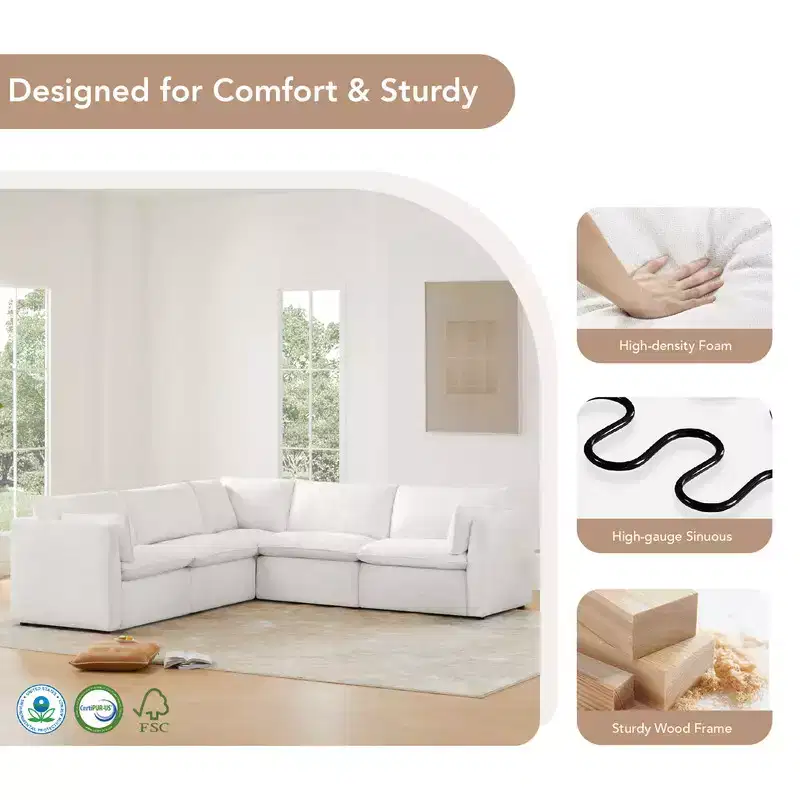 Spruce & Spring Cream 3-Piece Modular Sectional Couch for Living Room