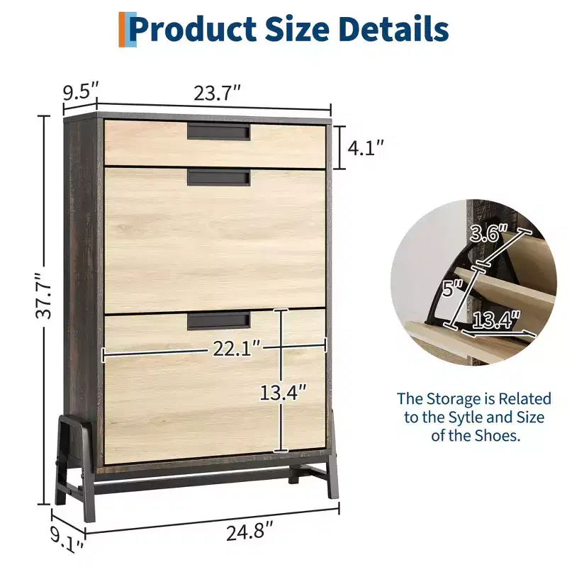 Shoe Storage Organizer with 2 Flip Drawers and 1 Drawer, Freestanding Narrow Shoe Rack