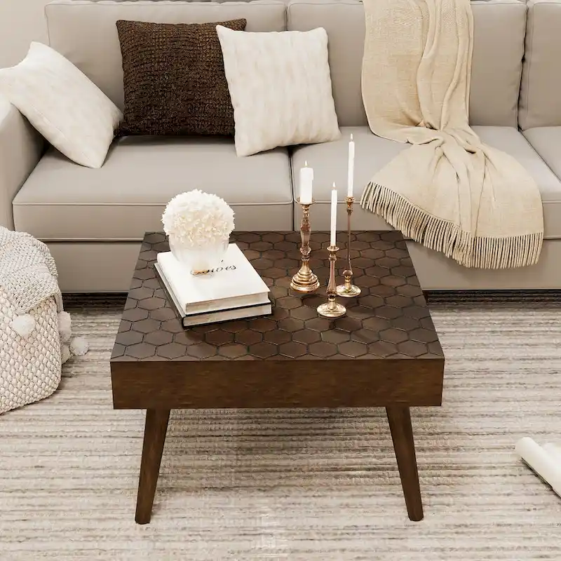 Rustic Solid Wood Square Coffee Table | 24x24x15.3 Inch | Living Room Accent