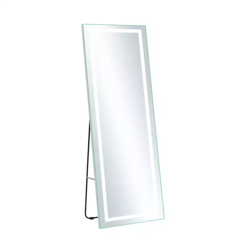 PexFix 16 in. W x 63 in. H Full-Length Rectangular Frameless Vanity Mirror with Lights in Silver