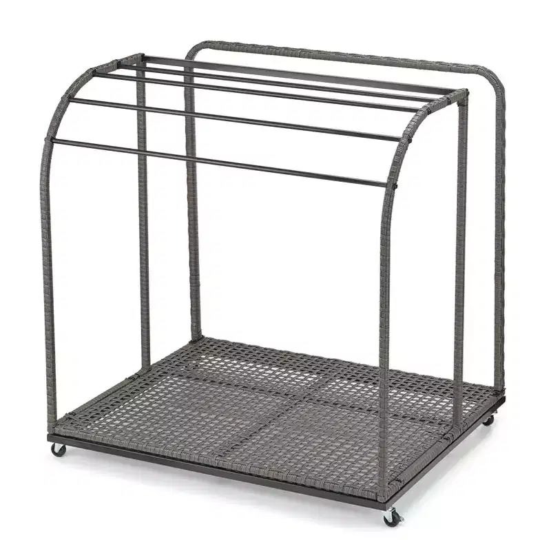 Pool Towel Rack Outdoor,Towel Rack Freestanding,5 Bar Pool Towel Rack with Rattan Base,Rattan Weaving Outdoor Towel Rack,Storage Organizer