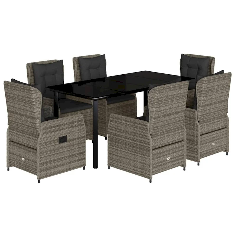 vidaXL Garden Dining Set Grey PE rattan Large Garden Dining Set - 63 x 31.5 x 29.1/ 6