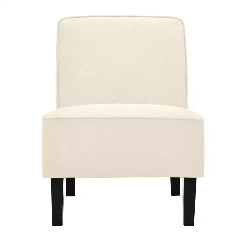 Modern Armless Accent Chair Fabric with Rubber Wood Legs Beige/Gray