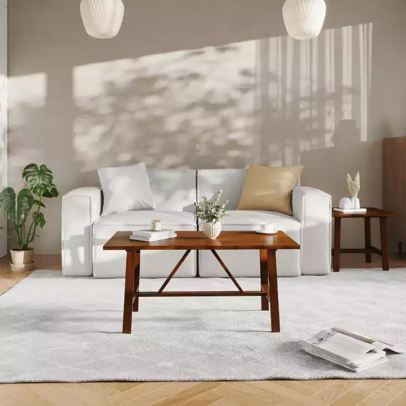Solid Wood Farmhouse Coffee Table, Trestle Style X-Frame Accent Table
