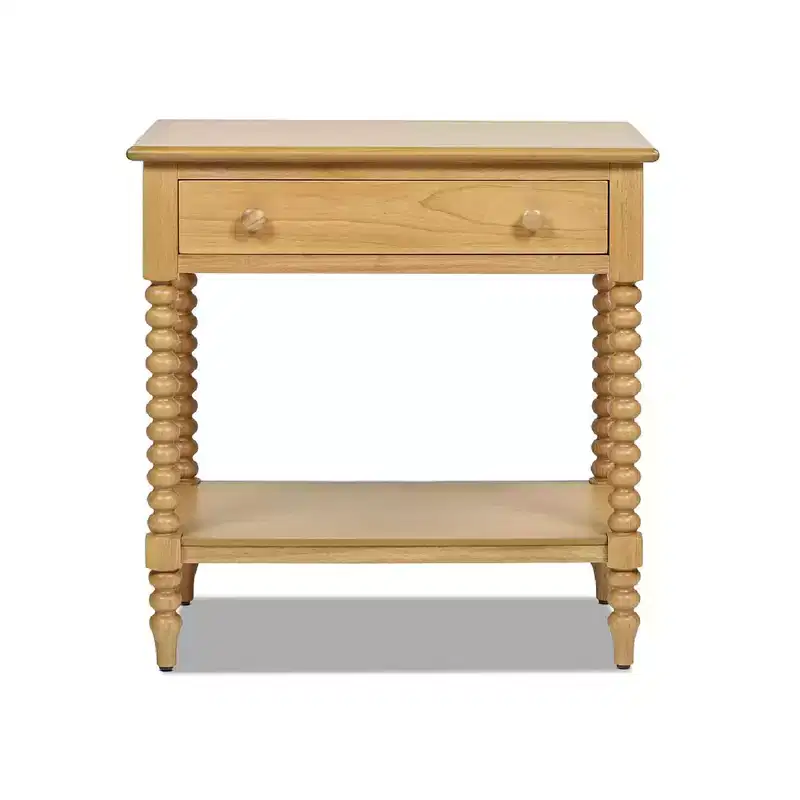 Easton 28 Modern Farmhouse Turned 1-Drawer Storage Side Table with Shelf, Natural Brown Wood