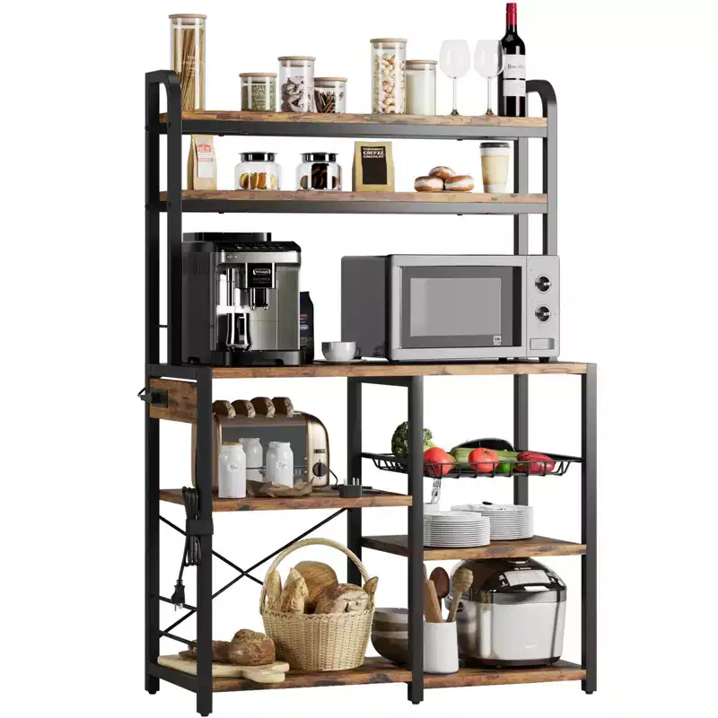 Baker Rack, Microwave Stand with 6-Tier Storage Rack, Kitchen Buffet Table with Large Storage,Industrial Microwave Stand