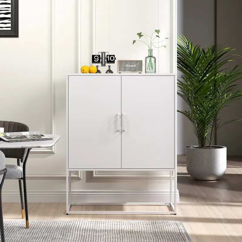 Heavy Duty Metal Buffet Sideboard Modern Steel Storage Cabinet with 2 Shelves, Free Standing