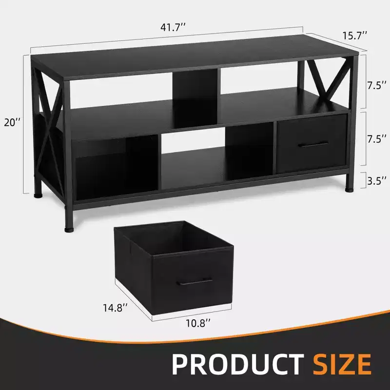 TV Stand, Entertainment Center with 2 Fabric Drawer & Open Shelf, TV Stand Dresser, Console Table