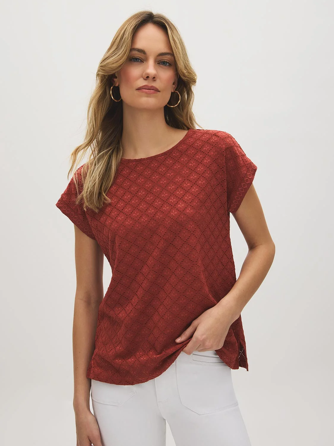 Eyelet Dolman Sleeve Tee