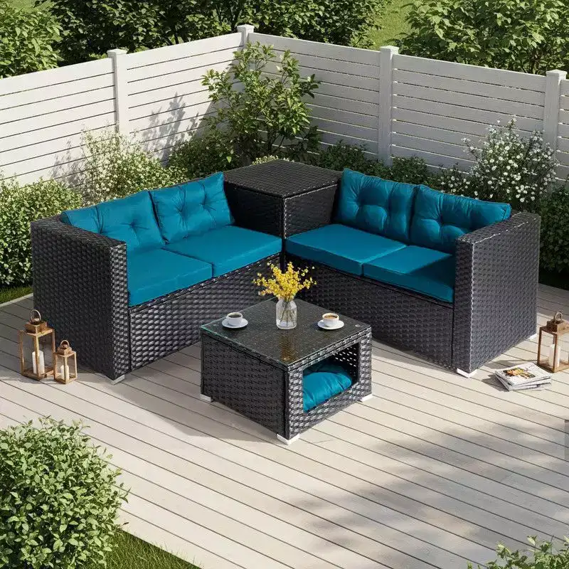 Karl Home Patio 4-Piece Brown Wicker Conversation Set with Beige Cushions