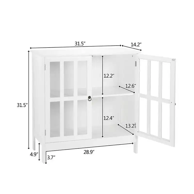 Karl Home Transparent Door Free Standing Accent Storage Cabinet For Kitchen Dining White