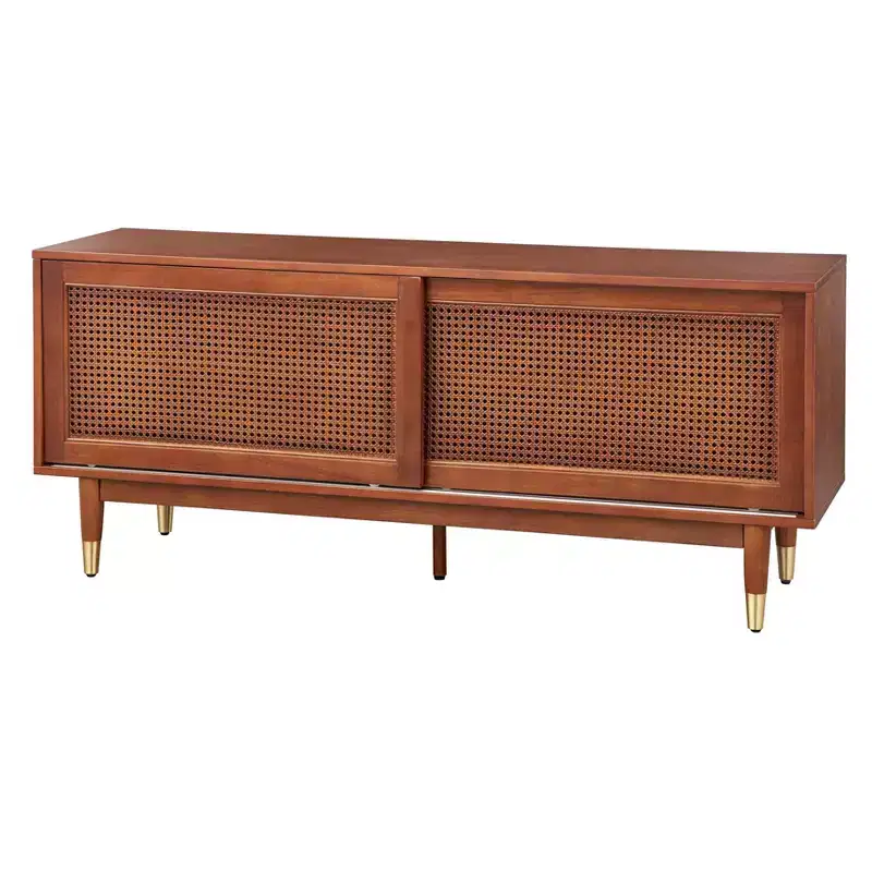 Allen TV Stand for TVs up to 60" with Faux Rattan Sliding Doors Walnut