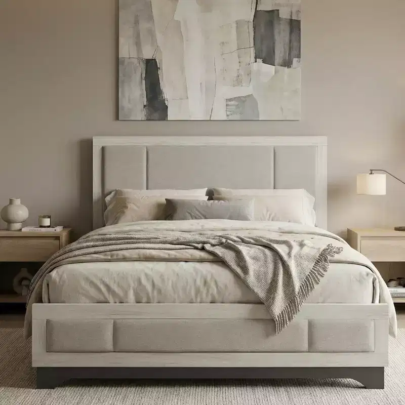 GDFStudio Harper Contemporary Wood Platform Bed with Upholstered Headboard