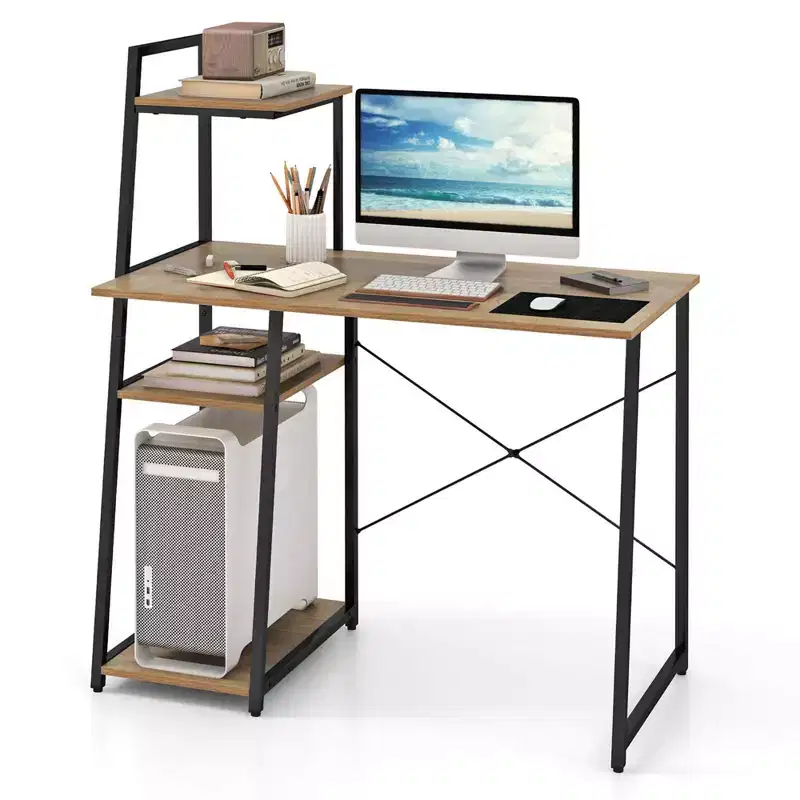 Home Office Desk with Bookshelf Host Stand Metal Frame Study Writing Desk
