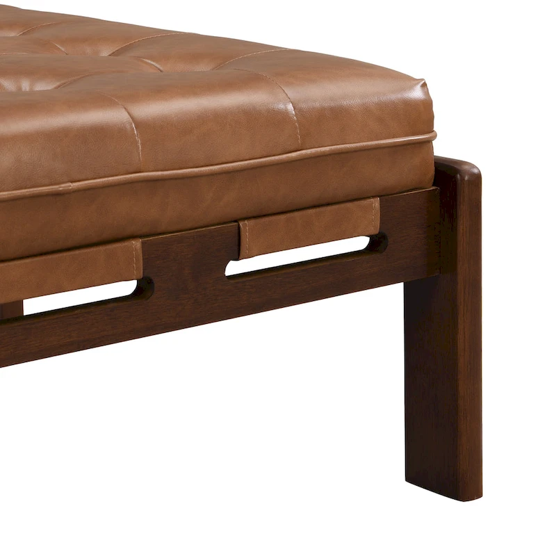 Christopher Knight Home - 34 Tufted Upholstered Cocktail Ottoman, Square Leather Ottoman Coffee Table with Rubber Wood Frame