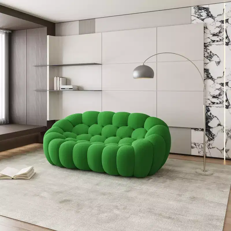 Honeycomb Bubble Loveseat Sofa with 3D Mesh Fabric, 75-Inch Modern Floor Couch, Green