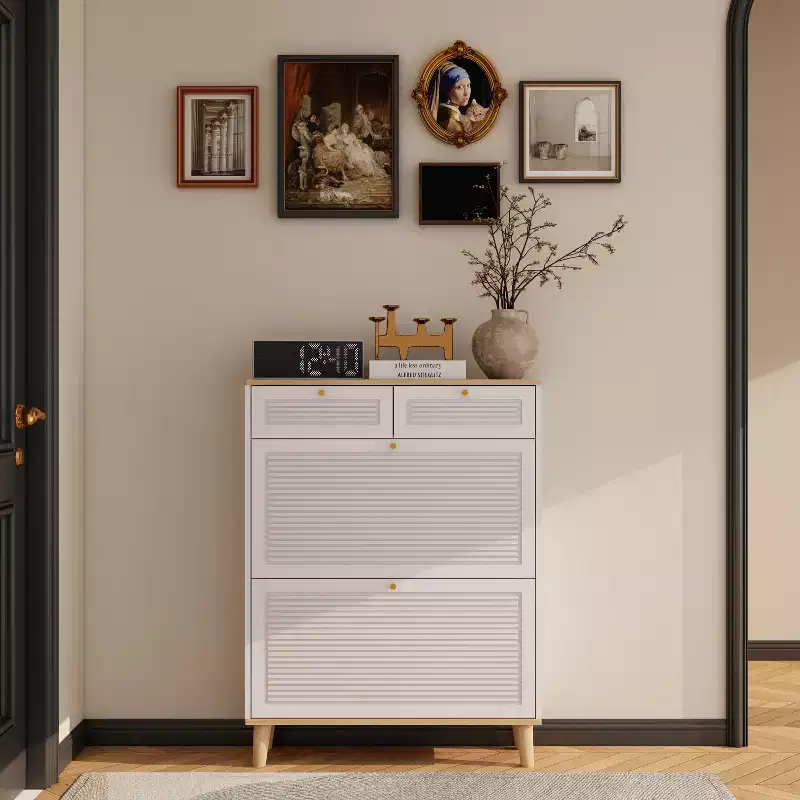 Freestanding 4-Drawer Shoe Cabinet with Flip Doors and Adjustable Shelf