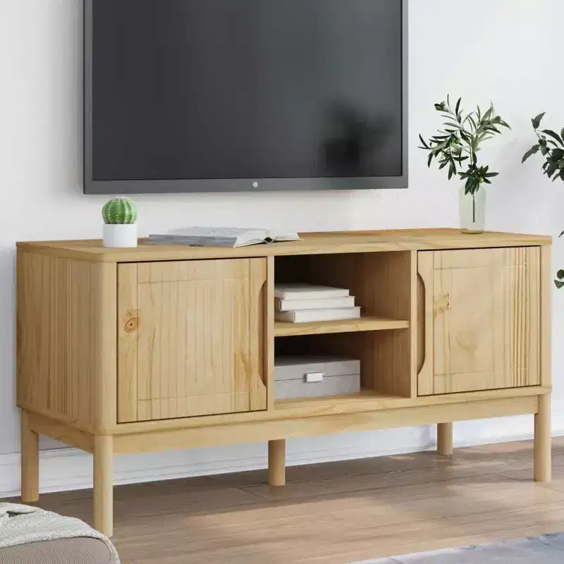 vidaXL TV Stand Floro - Solid Pine Wood, Wax Brown 44.9x16.9x21.7 - Modern Cabinet for Living Room