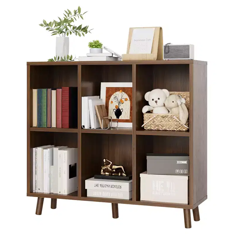 6-Tier Mid-Century Bookshelf, Rustic Cube Storage with Anti-Tip Legs, Retro Organizer for Living Room, Home Office
