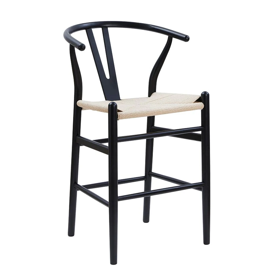 Scandi Black Birch Wood Barstool with Rope Seat for Kitchen