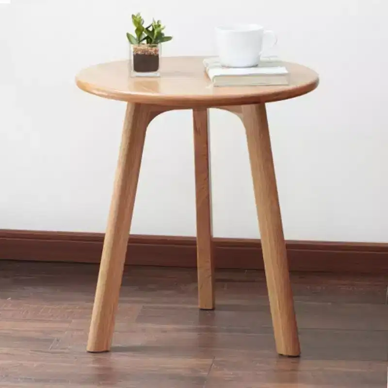 Solid Oak Wood Round End Table, Easy Assembly, for Living Room, Bedroom, Balcony