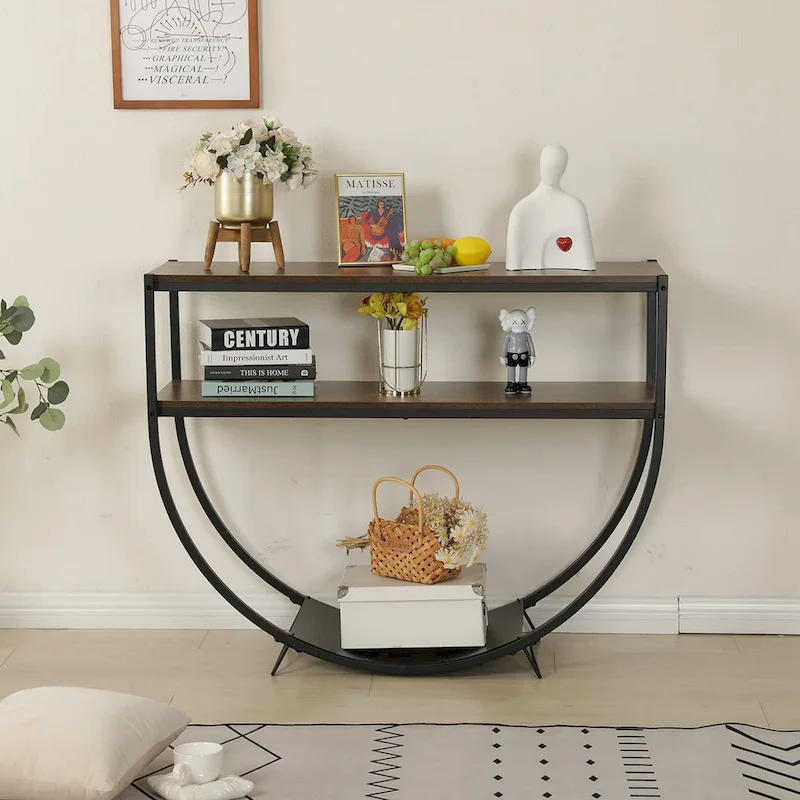 48 3-Tier Console Table Modern Sofa Table with Storage Shelves Arc-Shaped Table - 48