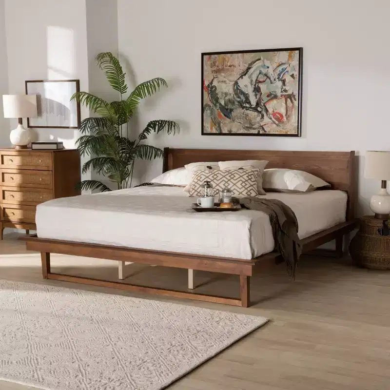 Baxton Studio Macayle Mid-Century Modern Walnut Wood Platform Bed