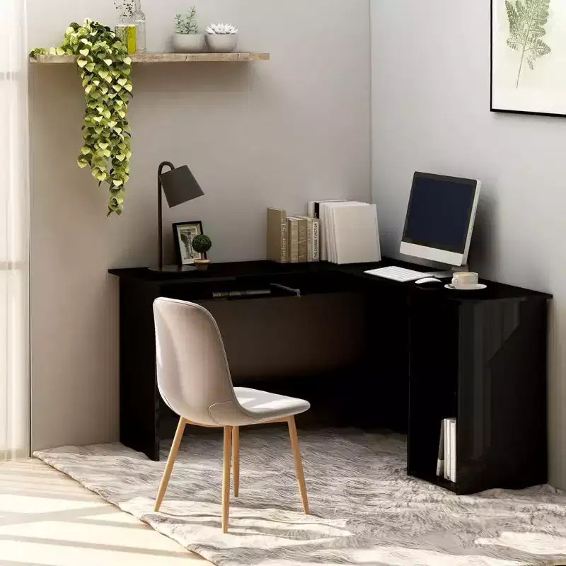 L-Shaped Corner Computer Desk with Open Storage, Black