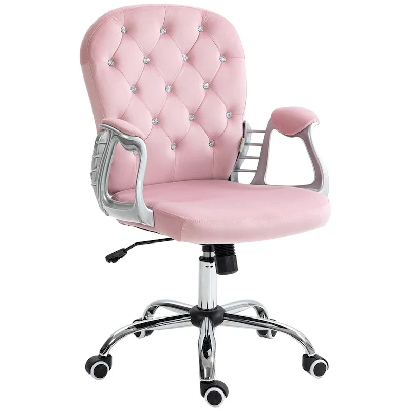 Vanity Middle Back Office Chair Tufted Backrest Swivel Rolling Wheels Task Chair with Height Adjustable Armrests