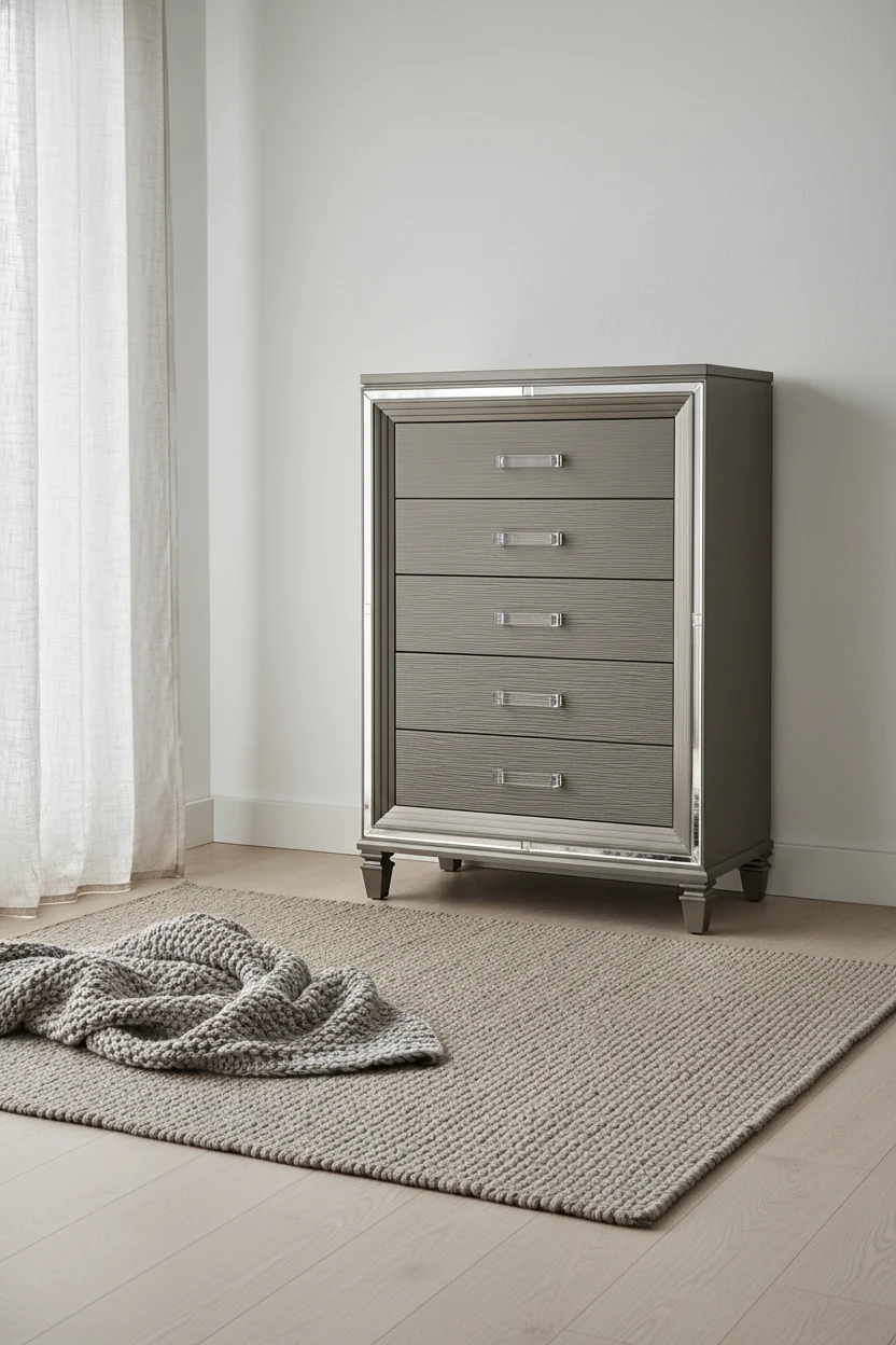 Bedroom Chest of Drawers, 5-Drawer, 38W x 54.3H, Glam