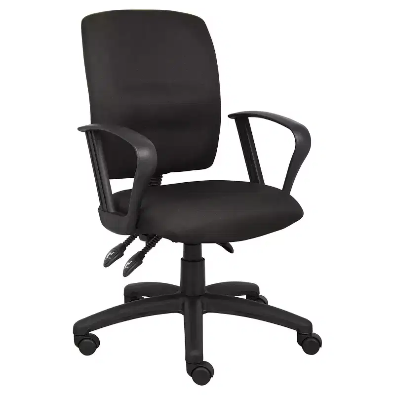 Black Fabric Task Chair with Loop Arms & Adjustable Swivel Nylon Base