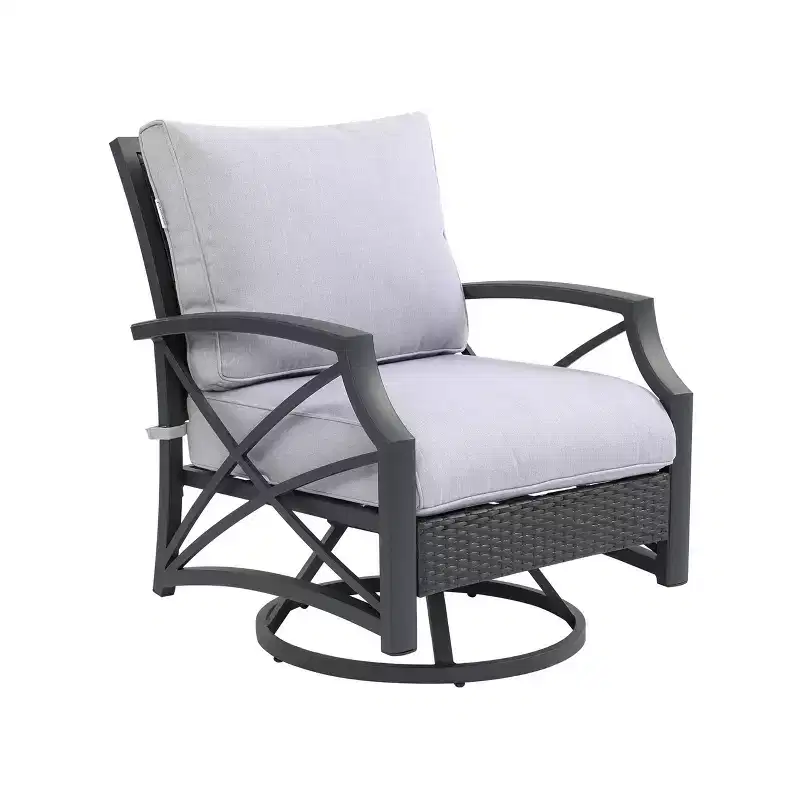 Kinger Home 2-piece Rattan Wicker Outdoor Swivel Chair Set With A Grey Cast Aluminum Frame