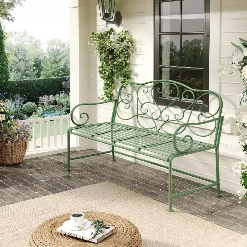 Christopher Knight Home Clay 41 Modern Outdoor Iron Garden Bench with Floral Design