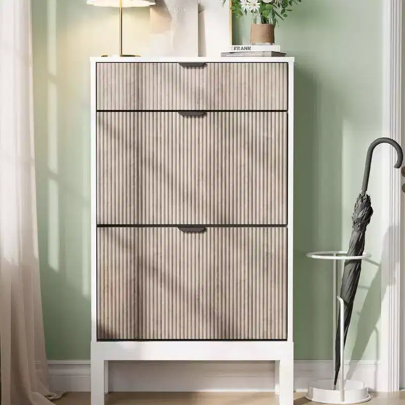 Shoe Storage Cabinet with 2 Flip Drawers, Entrance Wooden Shoe Rack with Iron Legs