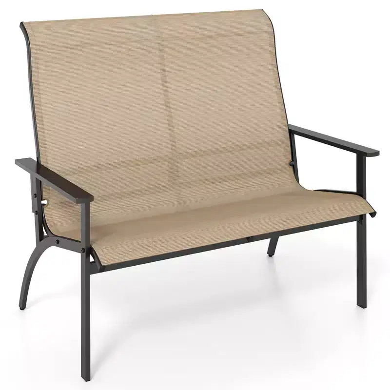 Costway 2-Person Patio Garden Bench with High Back and Armrests 880 lbs Weight Capacity