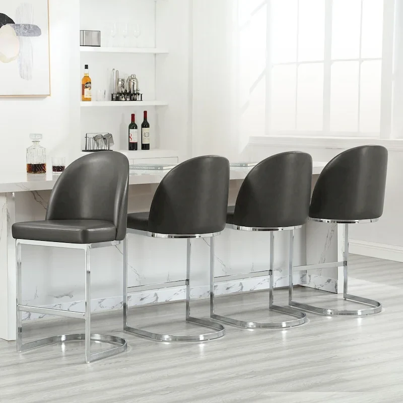 26 Faux Leather Upholstered Counter Height Bar Stools with Metal Legs - 38.8H x 17.9W x 20.9D