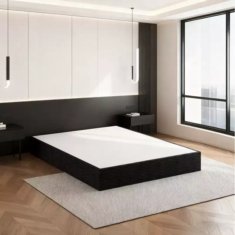 5/9 Inch Queen Metal Box Spring with Round Corners - Heavy Duty Mattress Foundation with Steel Slats, Noise-Free, Easy Assemble, Black
