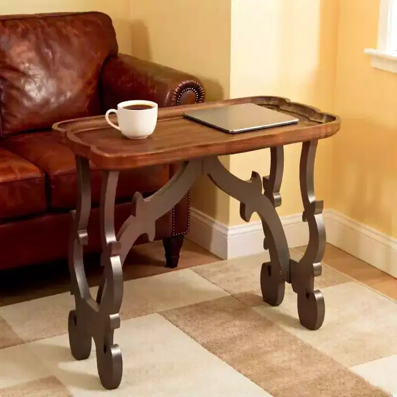 eHemco Ancient Style Coffee Table Side Table for Living Room, Black Legs and Natural Finish, Large