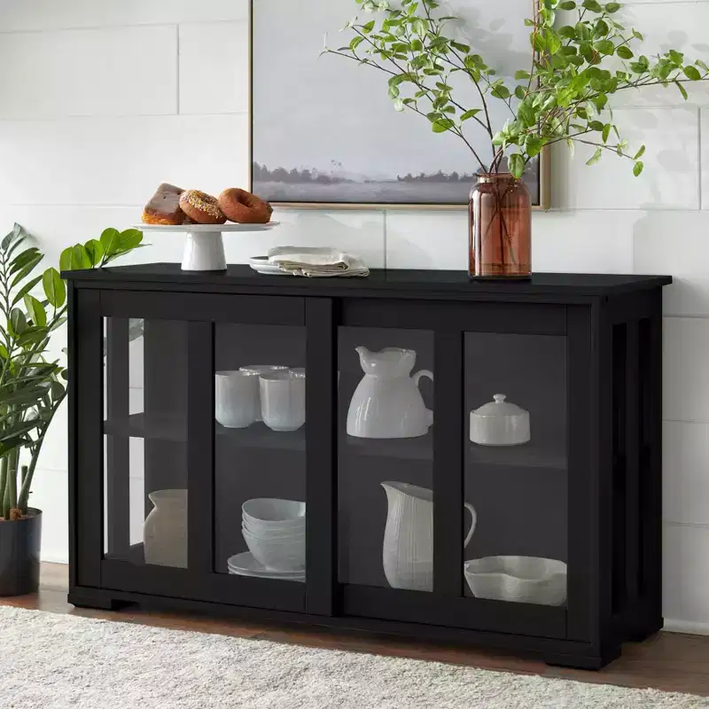 Pacific Stackable Sliding Glass Doors Cabinet - Black