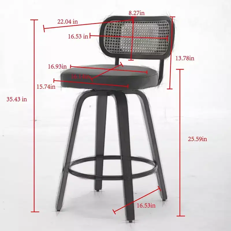 sumyeg Set of 2 Rattan Counter Stools with Swivel Seat and Cane Back, 26'' Height