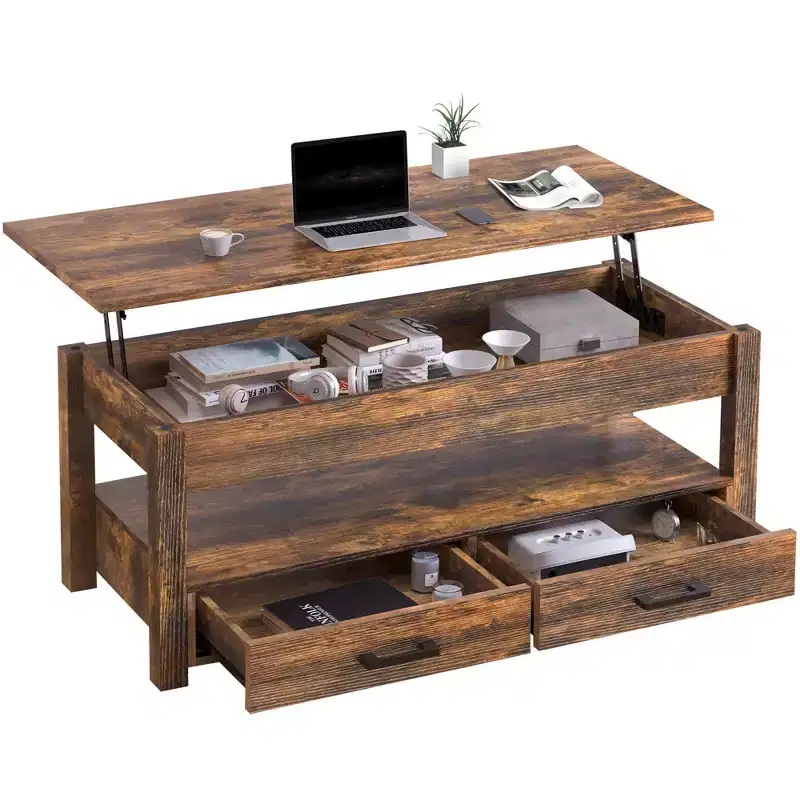 Hausource 47.2 Lift Top Coffee Table with Storage Drawers, Hidden Compartment