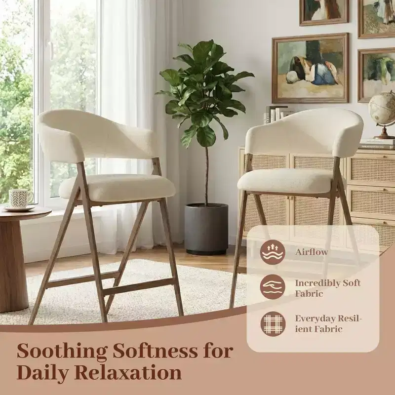 Soft Fabric Dining Chair with Sweeping Backrest & Wood-Look Legs, Kitchen Side Chair with Integrated Footrest