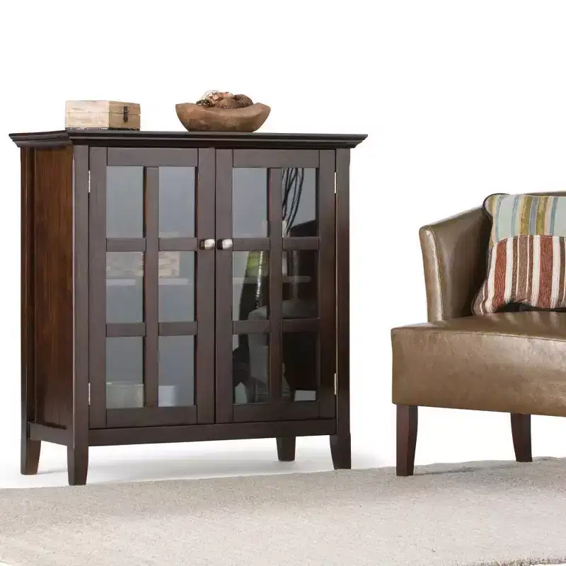 35" Normandy Low Storage Cabinet Brunette Brown - WyndenHall: Transitional Style, Glass Doors, Adjustable Shelves