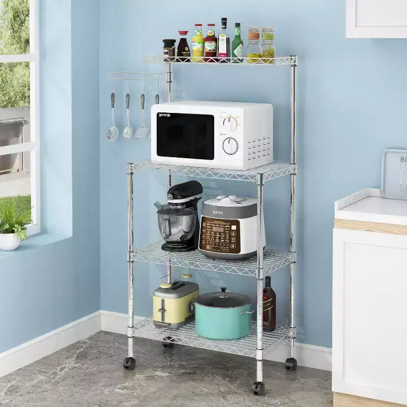 Karl Home 3 Layer Adjustable Kitchen Bakers Rack Microwave Oven Stand Storage Cart, Silver Powder