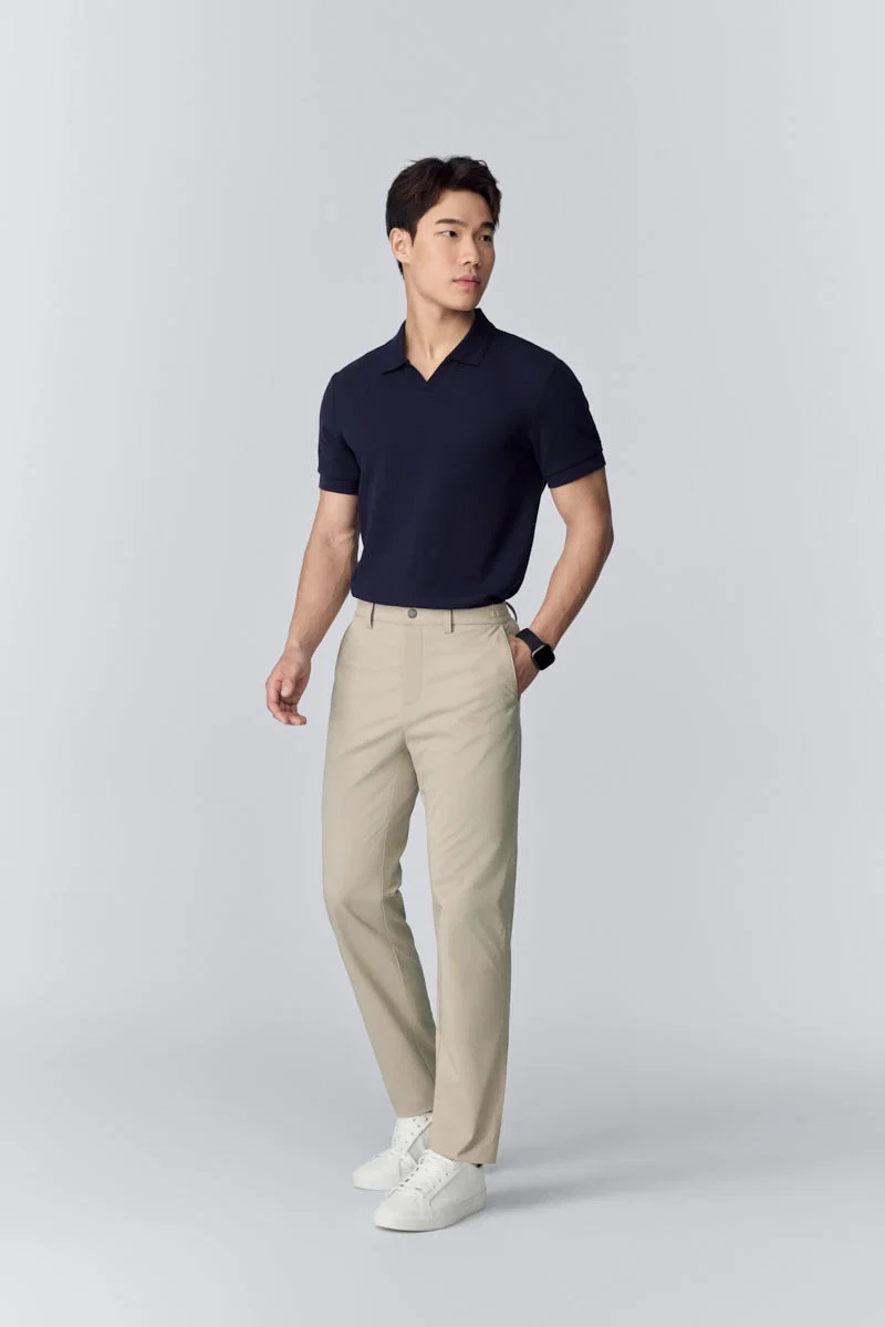 Waffle-Knit Buttonless Polo – Navy